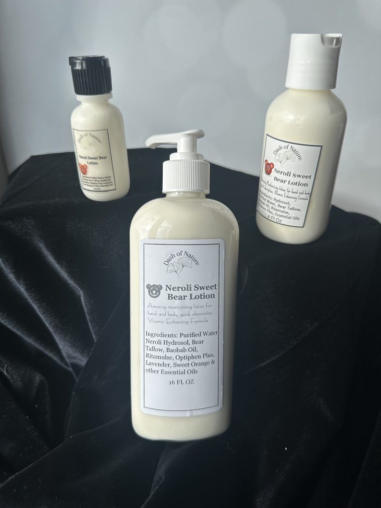 Bear Tallow Lotion bottled in a variety of sizes