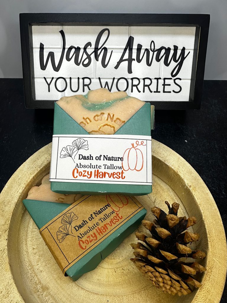 Cozy Harvest, an Autumn themed soap, scented with pumpkin sandalwood with hints of citrus and spices